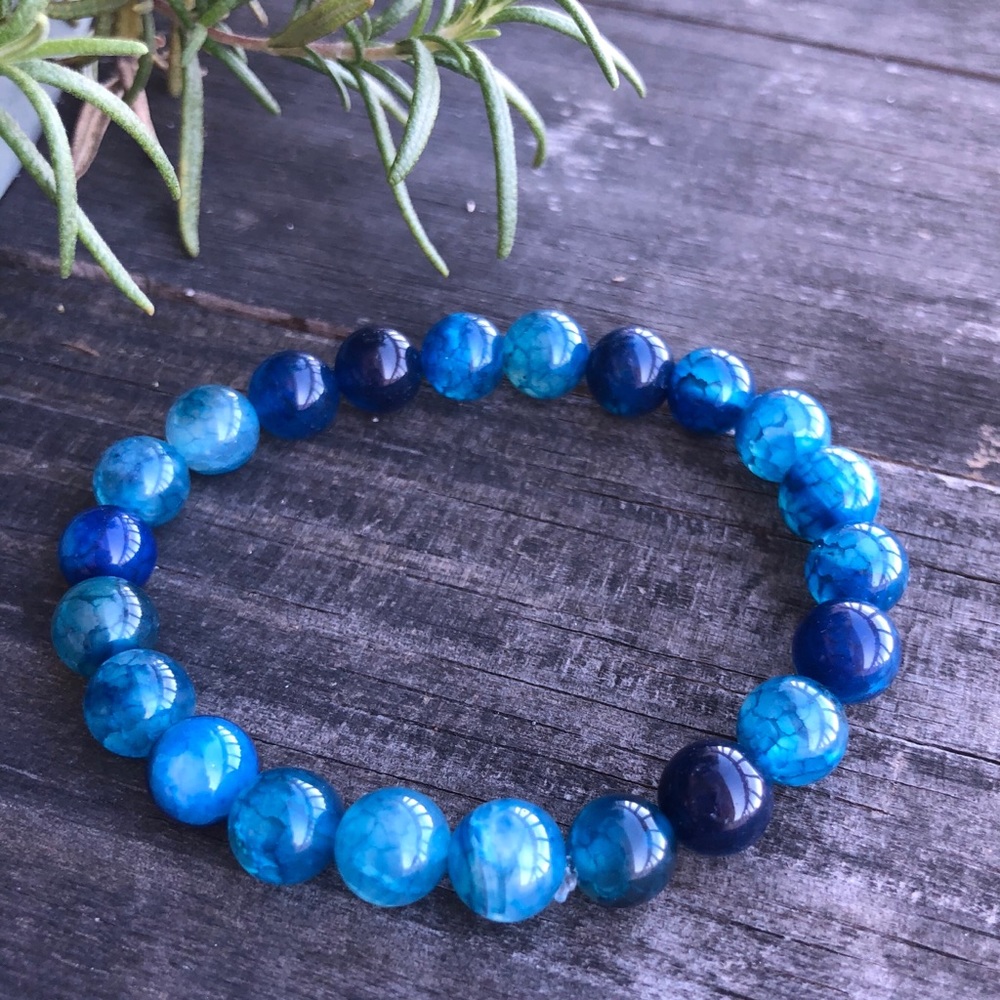New Blue Crackle Agate Bead Stretch Bracelet 💙